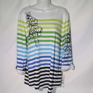 Colorful Striped Long Sleeve Top with Floral Accents